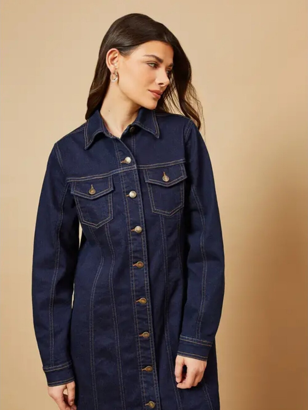 LOFT Indigo Denim Button-Front Mini Dress